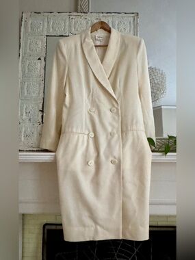 Vintage Cream Summer Worsted Wool Blazer Dress